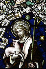Fototapeta na wymiar Jesus Christ the Good Shepherd in stained glass