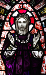Jesus Christ, risen, with stigmata (stained glass window)