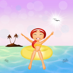 happy girl in the sea