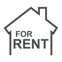 Icono aislado casa texto FOR RENT gris