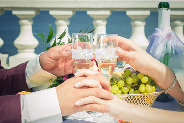 picnic, fruit, champagne, hands lovers