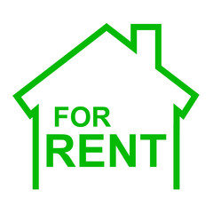 Icono aislado casa texto FOR RENT verde