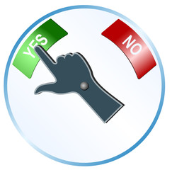 Vector clock-face hand over YES and NO buttons