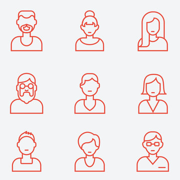 People Icons, Thin Line Style, Flat Design