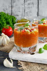 Fresh gazpacho on a wooden table