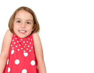 Little girl is shrugging and smiling. Place for your text or log © _jure