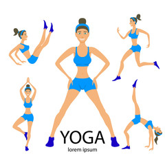 Vector yoga set Women asana Girl Healthy  lifestyle