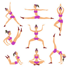 Vector yoga set Women asana Girl Healthy  lifestyle