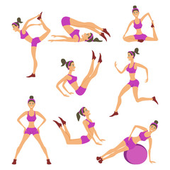 Vector yoga set Women asana Girl Healthy  lifestyle