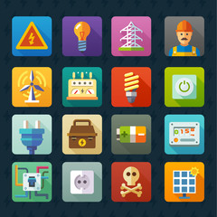Electricity and light. Vector flat icon set