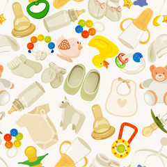 seamless pattern with colorful baby items. Neutral design