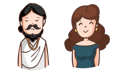 boring brahman and happy woman vector