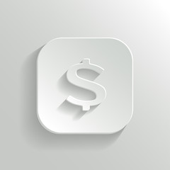 US Dollar Icon on White Button. Vector Money Symbol.