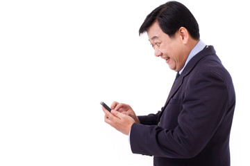 exited, happy businessman with smartphone