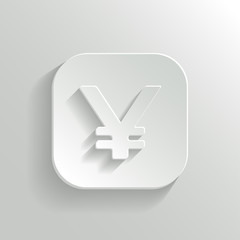 Yen Icon on White Button. Vector Money Symbol.