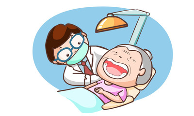 dentist treat grandmother in the clinic vector