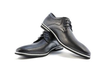 Summer leather classic shoes for men on a white background