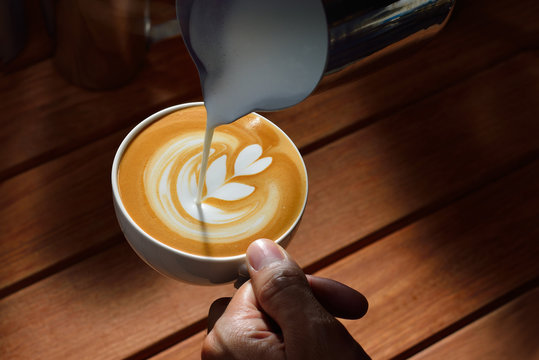 Making of cafe latte art,tulip shape