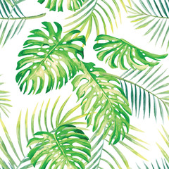 tropical plants watercolor pattern