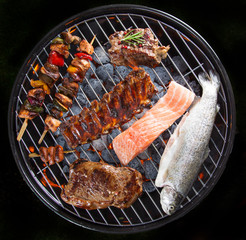 Delicious meats on garden grill