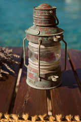 Lantern on restaurant dinner table