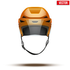 Classic orange Ice Hockey Helmet with glass visor isolated