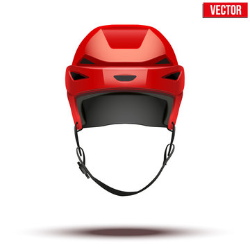 Classic red Hockey Helmet isolated on Background. Vector.