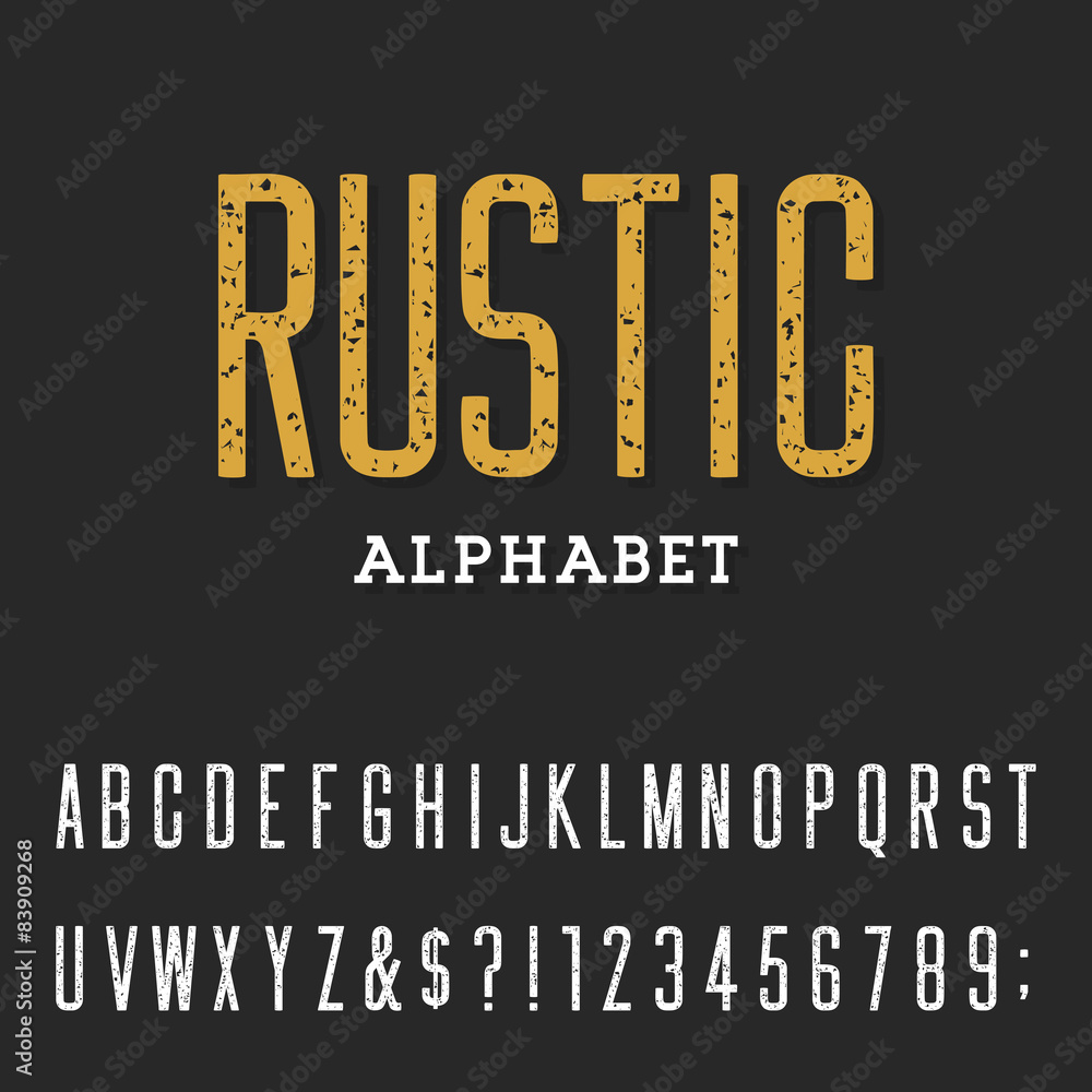 Fototapete retro rustic alphabet vector font