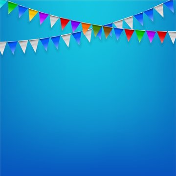 Triangle flags birthday party with blue background
