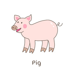 Funny cartoon pig, children illustration