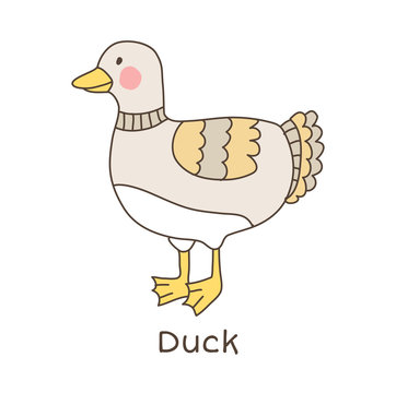 Funny cartoon duck, children illustration