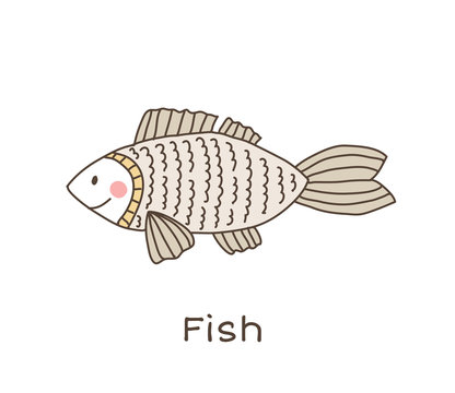 Funny cartoon fish, children illustration