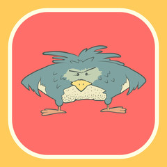 Illustration hand drawn vector retro cartoon bird on flat square
