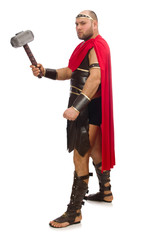 Gladiator with hammer isolated on white