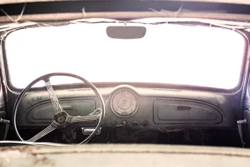 Zelfklevend Fotobehang Interior of a classic vintage old car © PPstock