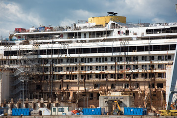Costa Concordia wreck in Genoa Harbor