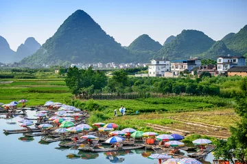 Wandaufkleber Yangshuo, China am Li-Fluss. © SeanPavonePhoto