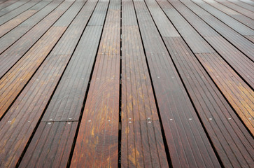 Close-up of the wet wooden flooring