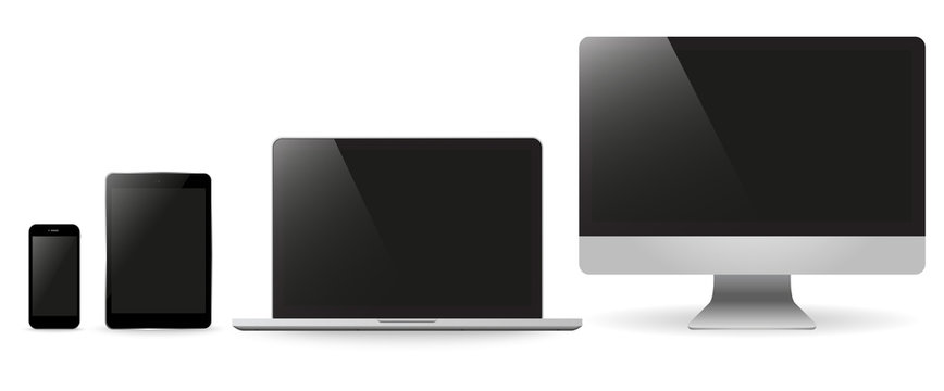 Set realistic Monitors laptop tablet and phone vector illustrati