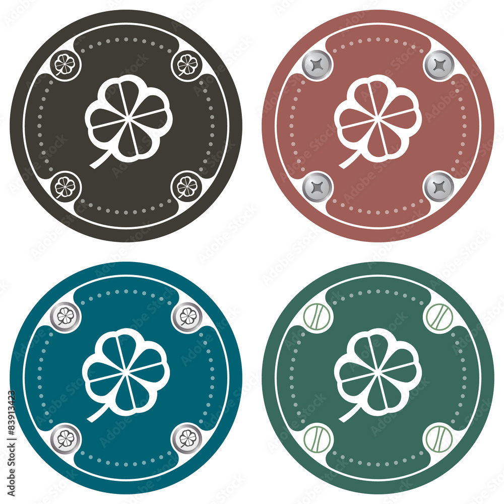 Poster set of four colored flat simple frames and cloverleaf
