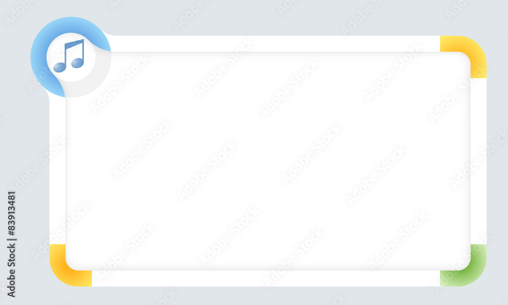 Poster frame for your text with colored corners and music symbol