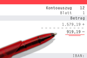 Bank kontoauszug, Kontostand Minus