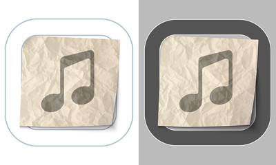 set of two icons and crumpled paper with music symbol