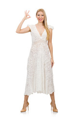 Woman in dress in fashion dress isolated on white