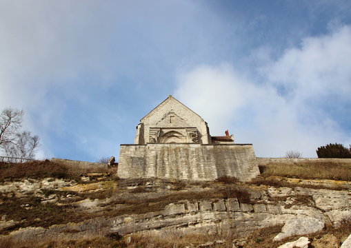 Church at Stevn Klint edge of Cliff with Clouds