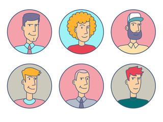 Fototapeta premium Set of modern outline style male avatars. Layered and editable.