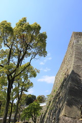 Stone wall at Himeji castle in Japan