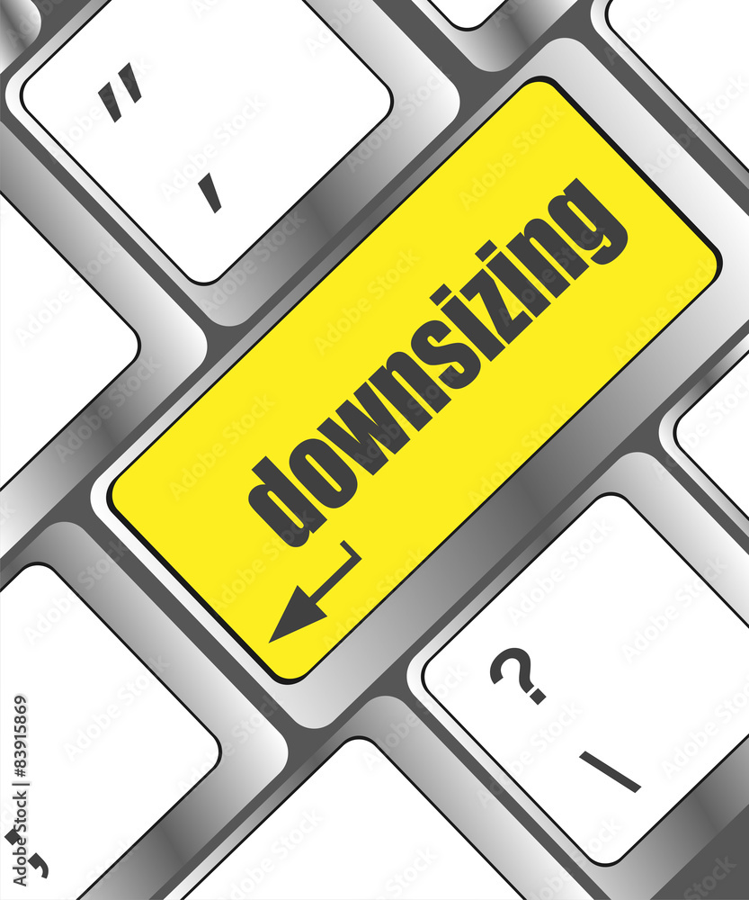 Poster cloud icon with downsizing word on computer keyboard key