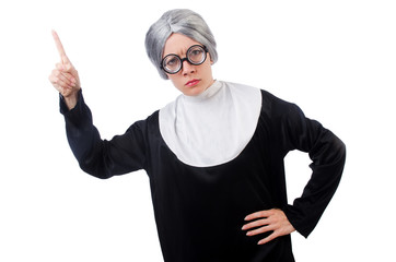 Fototapeta premium Comic nun isolated on white