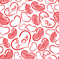 red love heart symbols grunge hand-drawn pattern eps10